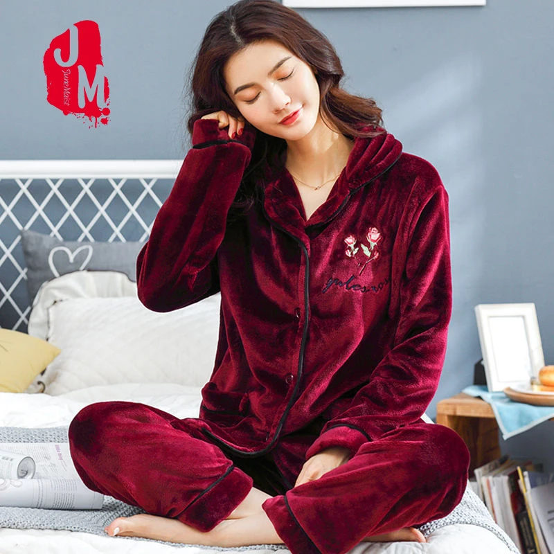 

Sleepwear Women Set Thick Autumn Full Sleeve Pijamas Women Winter Warm Print Pyjamas Women Flannel Plus Size Pyjama Femme 2 Pic