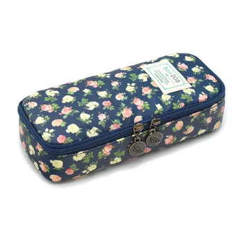 

Pencil Case,Pen Bag Makeup Pouch Zipper Box Office Organizer Rose Floral, Cyan