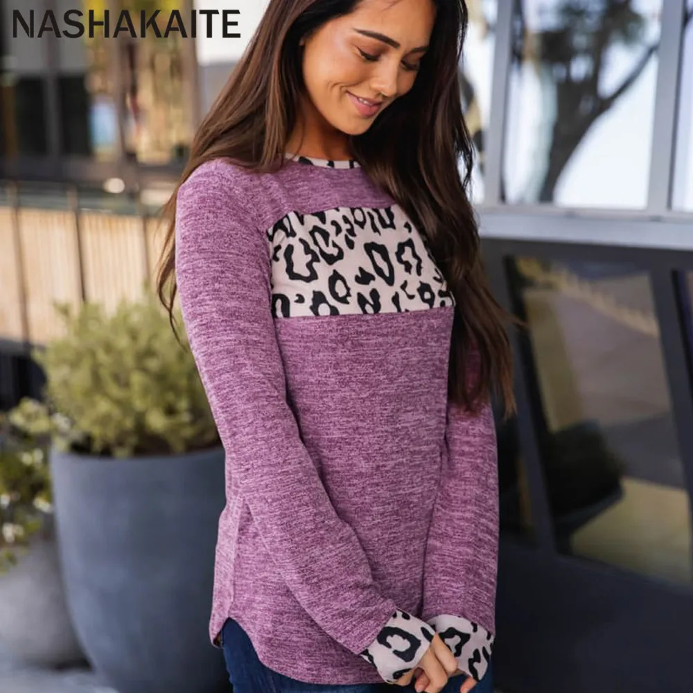 NASHAKAITE/футболка для мамы и дочки г. Новые фиолетовые леопардовые топы с длинными рукавами и круглым вырезом, семейная одежда «Мама и я»