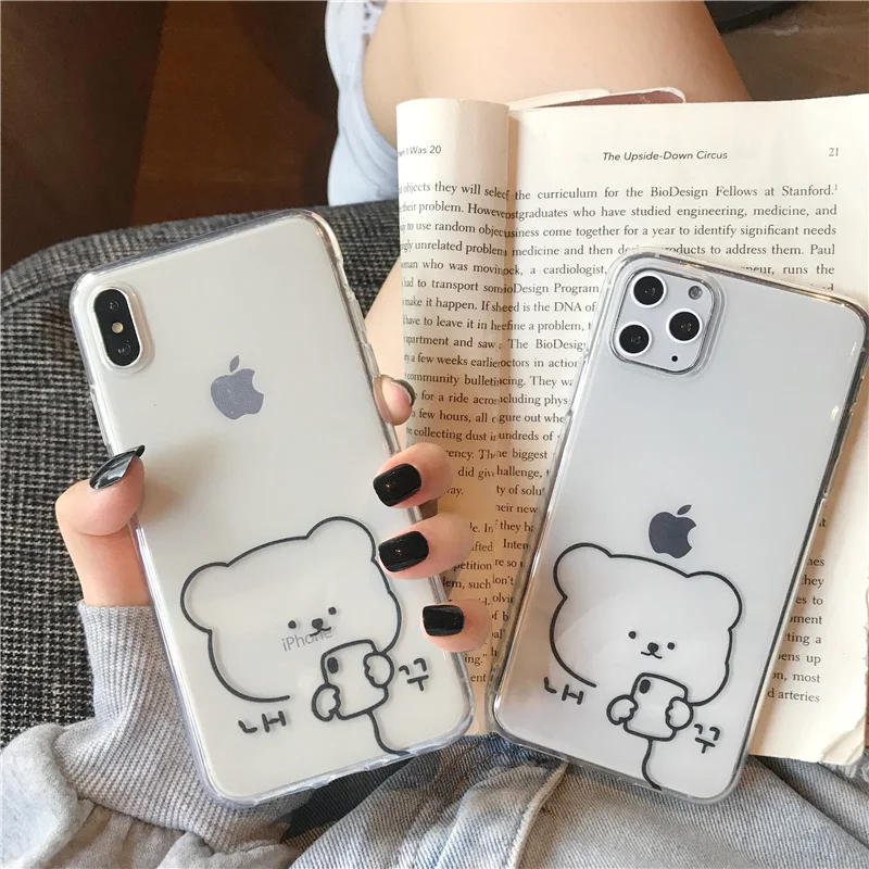 INS корейский симпатичный простой мобильный телефон с медведем чехол для iPhone 11 Pro