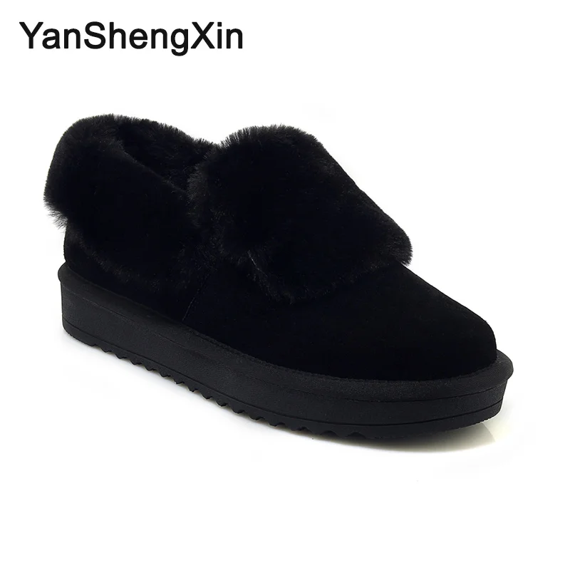 YANSHENGXIN/Женская обувь; зимние сапоги из коровьей кожи; теплая шерстяная женская обувь; зимние сапоги; 3 цвета; Модные женские ботильоны - Цвет: Черный