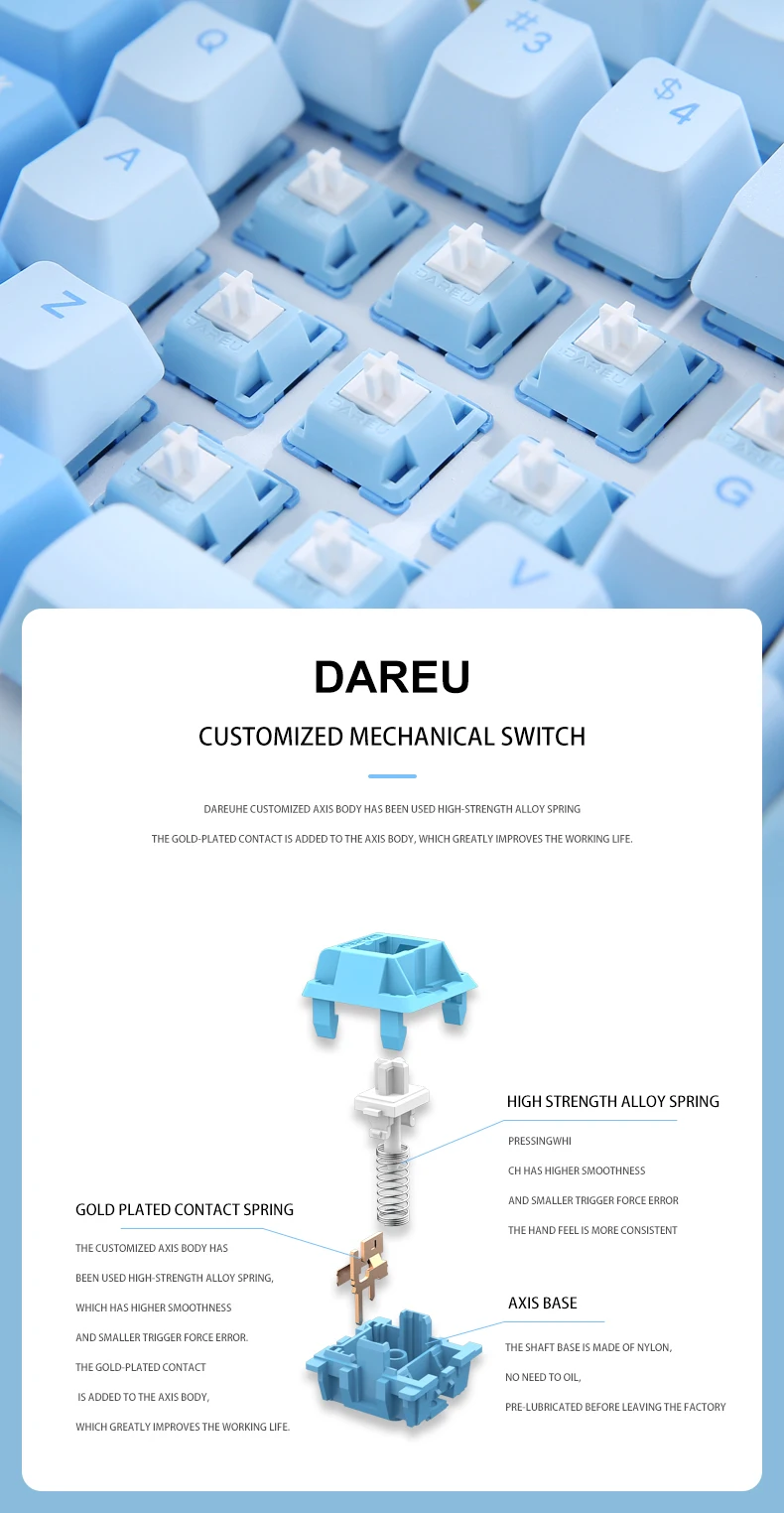 DAREU A87 100% Hot-Swap Type-C Wired 87-Key Backlit Mechanical Gaming Keyboard with Customized Programable Sky Switch