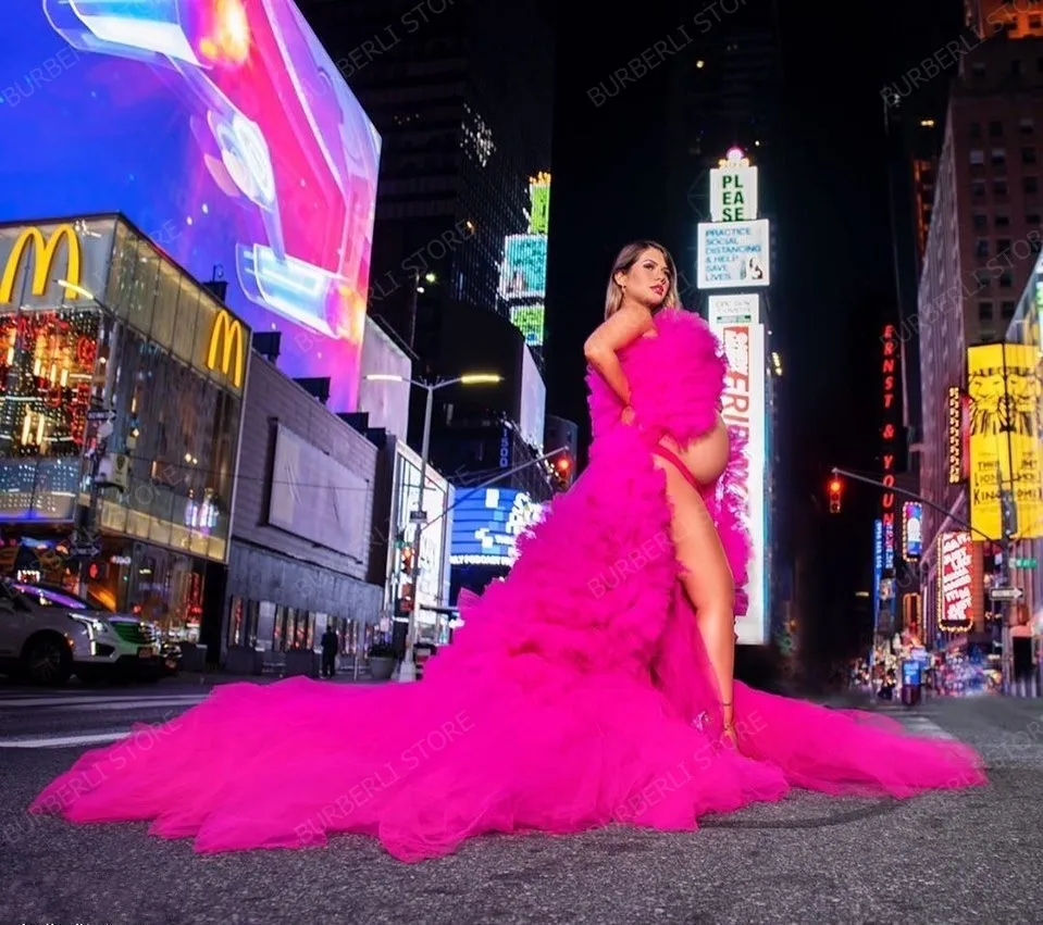Real Image Hot Pink Lush Birdal Dress Tulle Robes