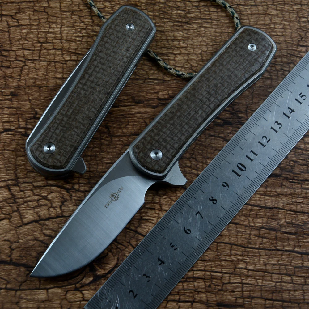 TWOSUN Mini Pocket Folding Knife 14C28N Satin Blade Titanium Handle