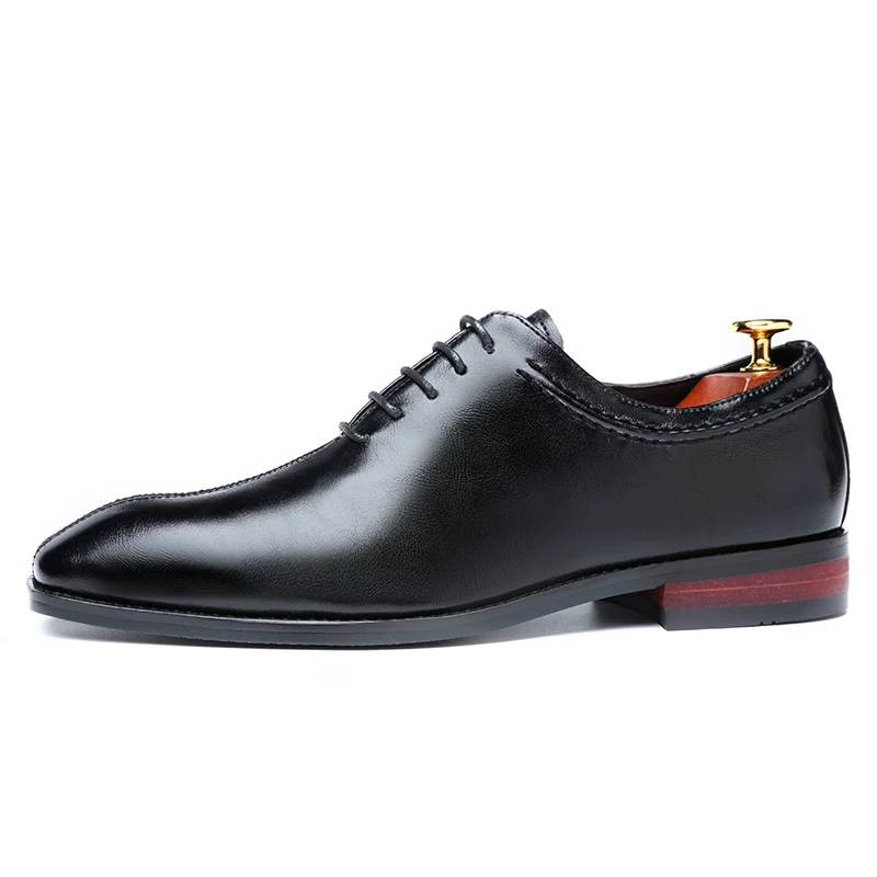 VRYHEID/брендовые классические деловые мужские модельные туфли; модные элегантные свадебные туфли; мужские офисные туфли-оксфорды без застежки для мужчин - Цвет: Black