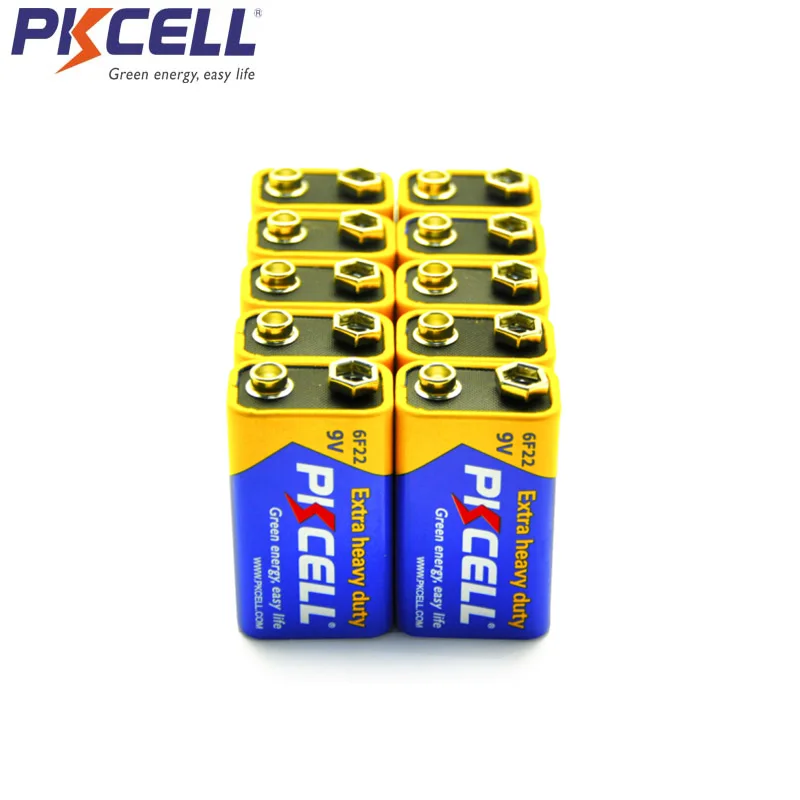 

PKCELL 10Pcs 9V 6F22 Battery Super Heavy Duty Batteries Dry Batteria ForInfrared Electronic thermometer wireless microphones
