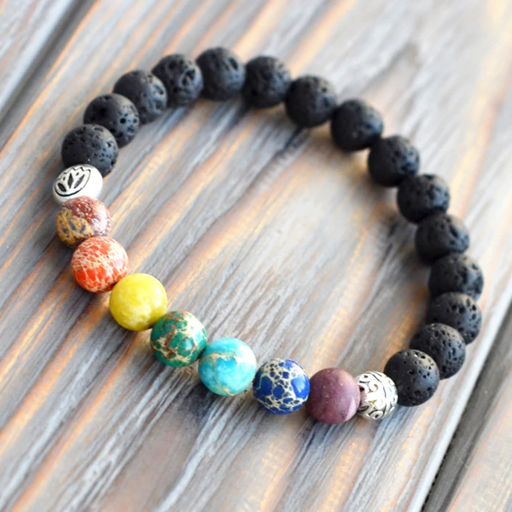 Торговля Lotus Charm 7 Chakra браслет натуральный из лавового камня духовная молитва йоги стрейч браслет женский йога тибетские ювелирные изделия