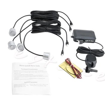 

Parking 4 Sensors Car Reverse Backup Rear Buzzer Radar System Sound Alarm Silver