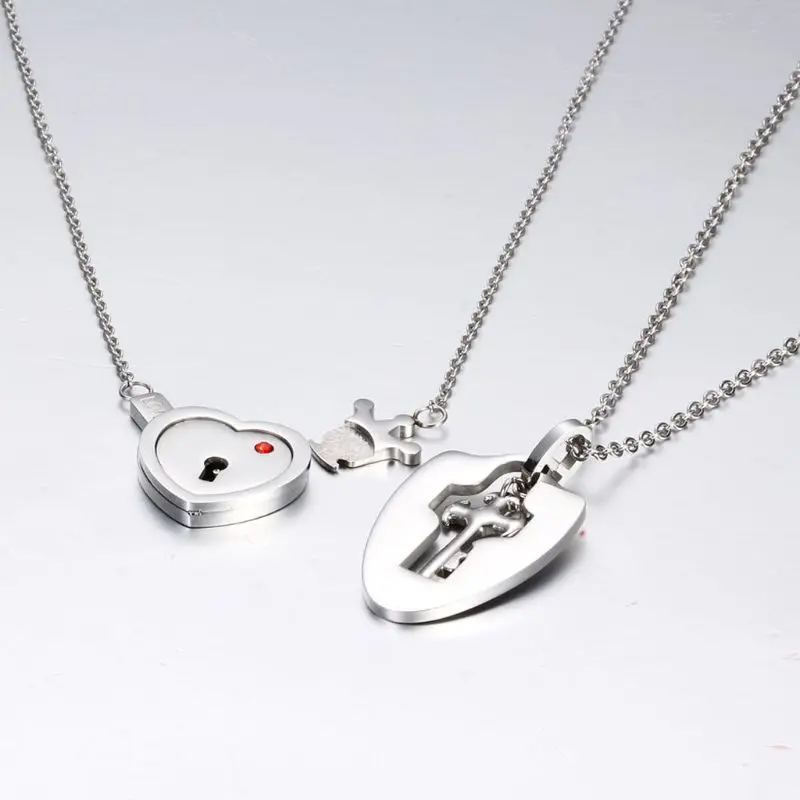 

Lovers Titanium Steel Lock Key Puzzle Pendant Necklace Love Sets Jewelry gift U90E