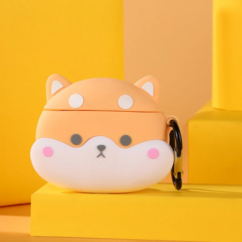 Чехол для AirPods Pro Silcone с мультяшным изображением Шиба-ину, Bluetooth, чехол для наушников AirPods 1, милая желтая защитная крышка для собаки с крючком