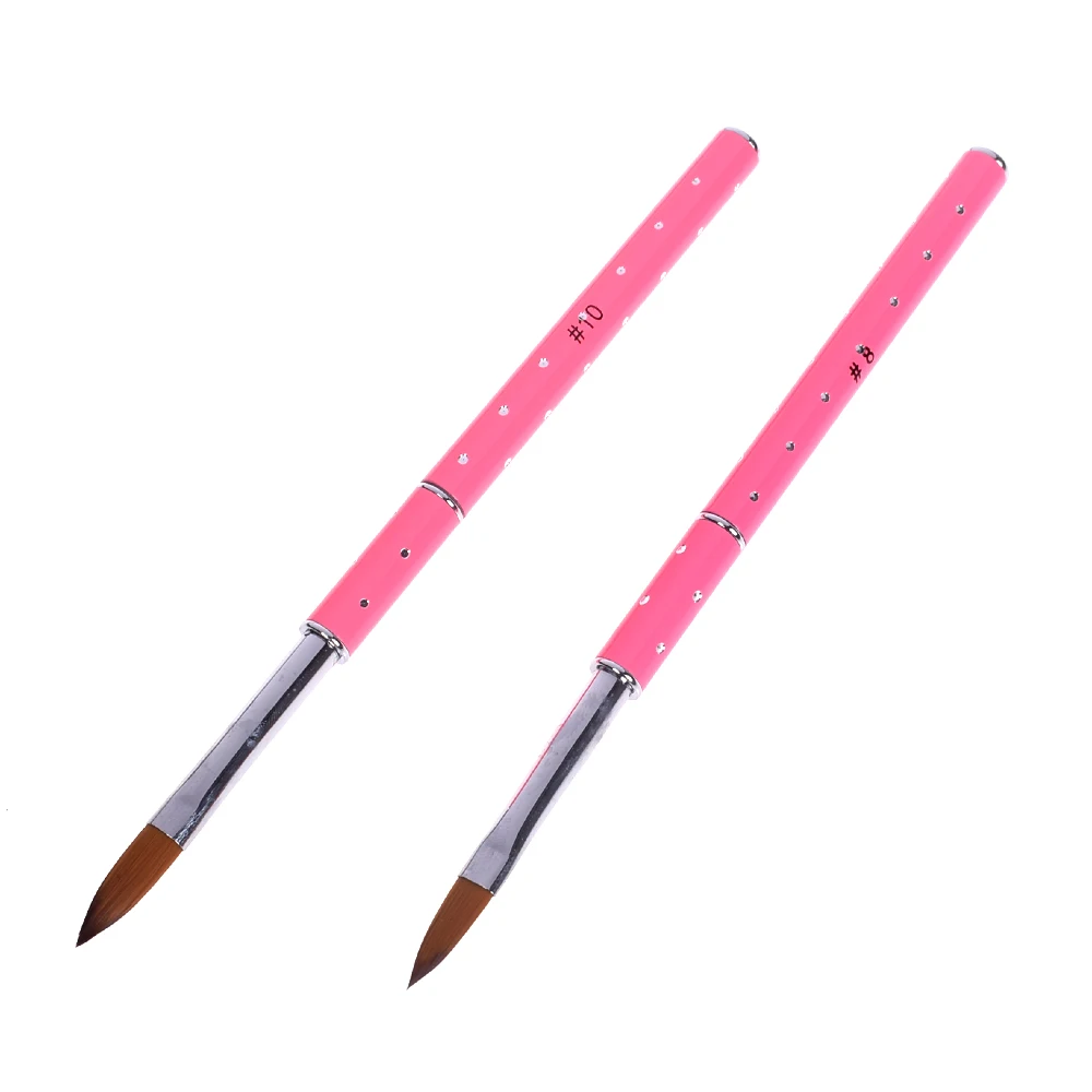 Pink Portable Lightweigt Slim Nail Art Acrylic Brush Metal Handle with Diamond Kolinsky Magic Hair Pencil for DIY Nail Art