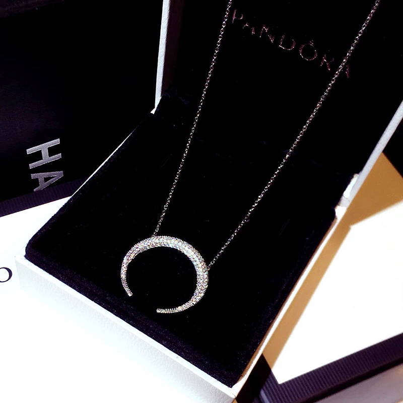 Ins Hot Sale Fashion Charm Round Necklace for Women AAA Cubic Zirconia Temperament Clavicle Thin Chain Jewelry Accessories Gift