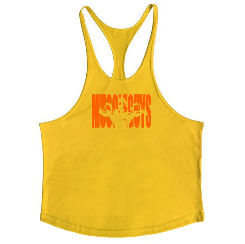 Брендовая одежда для фитнеса и спортзала, майка для фитнеса и спортзала, Мужская одежда для бодибилдинга, хлопковая майка для тренировок - Цвет: yellow165