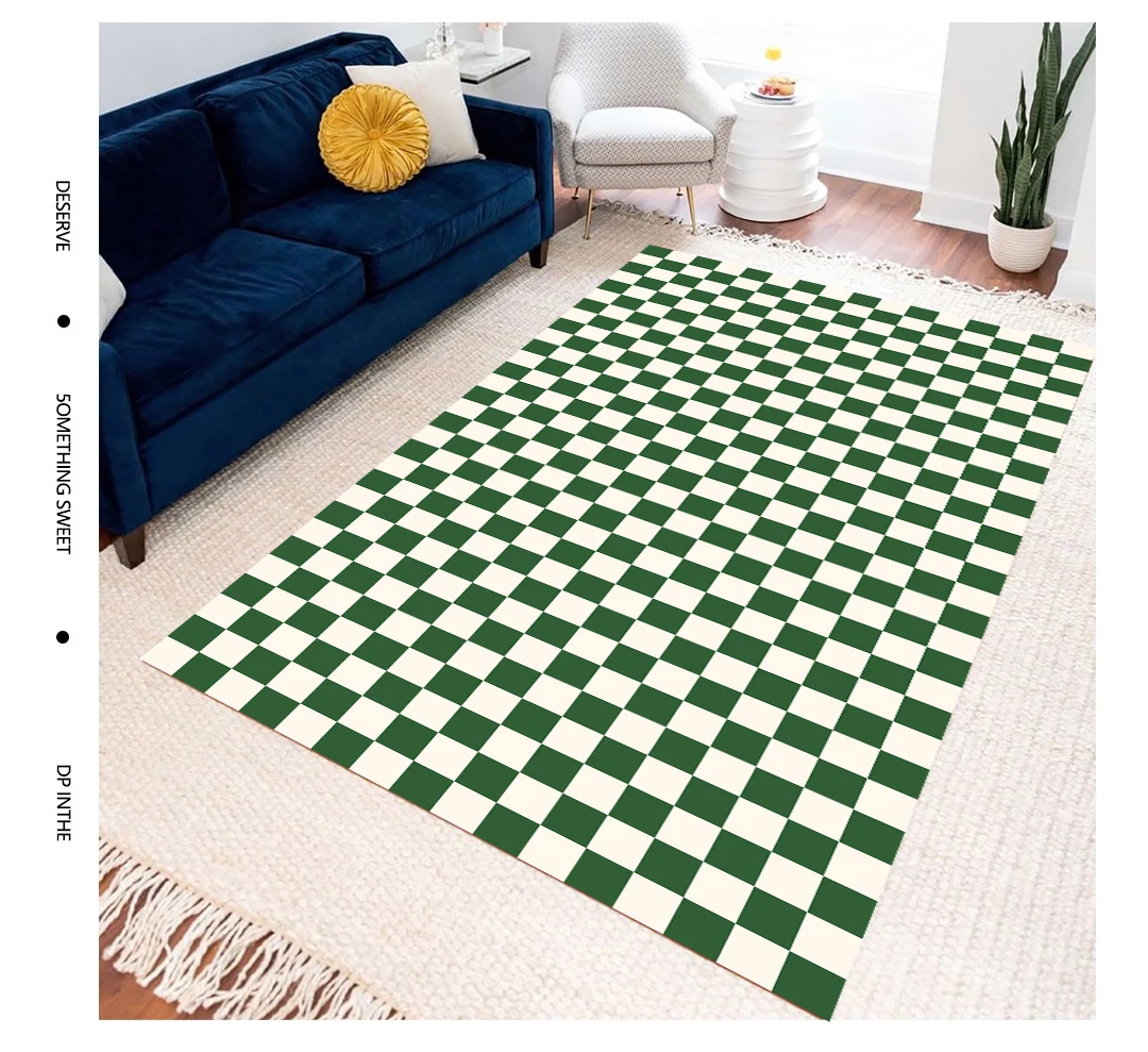 preview command Premier Retro Checkerboard Checkered Carpet Rectangular Living Room Sofa Bedroom  Crawling Sit Green Floor Mat - Mat - AliExpress