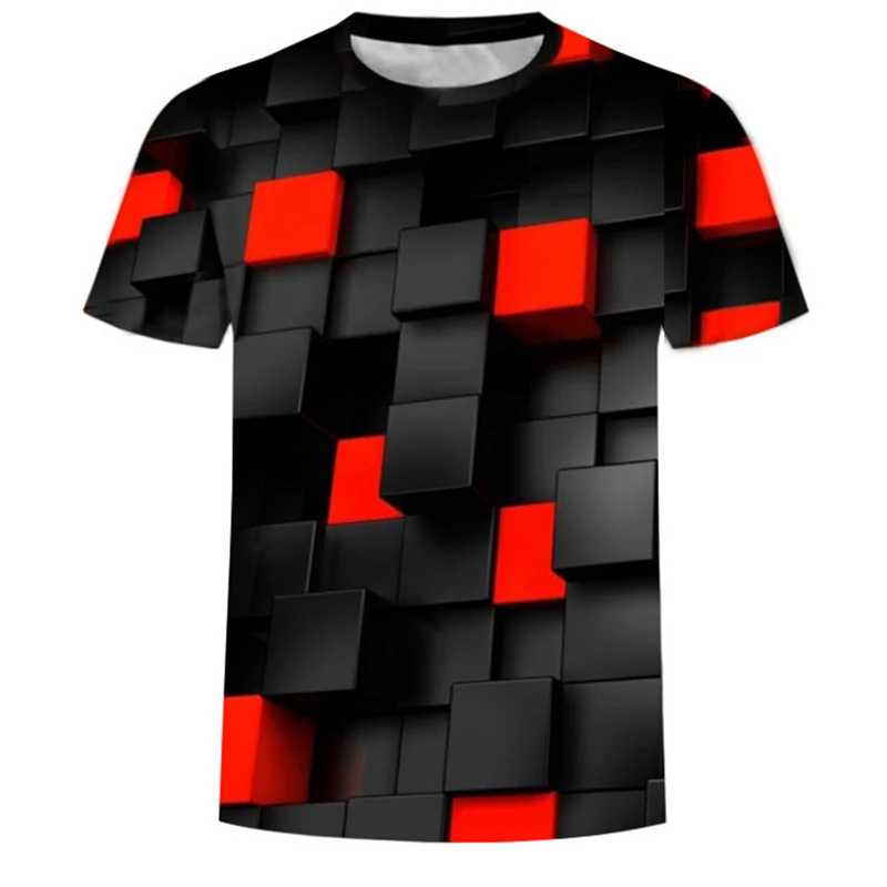 

2020 3D men and women irregular square can beer printing short sleeve summer casual round neck T-shirt funny rotating pattern
