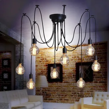 

Modern Nordic Chandelier Spider Retro Edison Light Bulb hanging ceiling lamps Vintage Loft Antique Hanging Lamp Fixture MJ1116