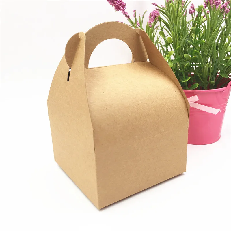 

100Pcs/Lot 10x10x14.5cm Brown White Kraft Paper Carrying Cases Boxes For Biscuit Supply Boxes Cases Accept Customized Wholesale