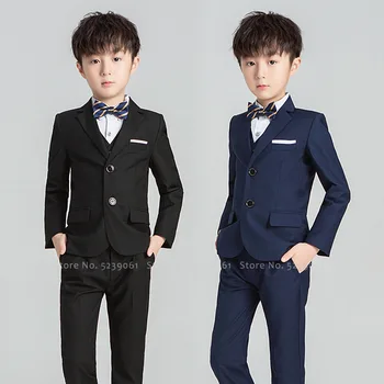 

Kids Boys Suits Black Blazers Flowers Formal Wedding Birthday Party Tuxedos Teenage School Uniforms Men Clothes Sets Outfits