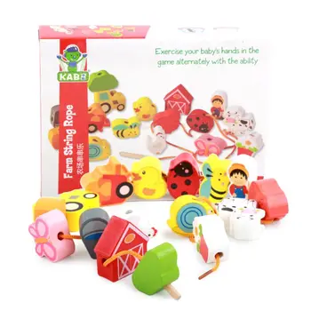 

Wooden Blocks Cartoon Stringing Threading Beads Game Baby Intelligence Educational Toy For Children Baby Q6PD