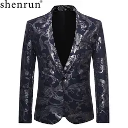 Shenrun мужские спортивные пиджаки черная темно-синяя Повседневная куртка с цветочным принтом костюм жениха куртка певец и ведущий