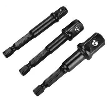 

3pcs Socket Adapter Bit 1/4" Hex Shank For 1/4 3/8 1/2" Square Head Drill Driver Changing Hex Size Chrome Vanadium Steel