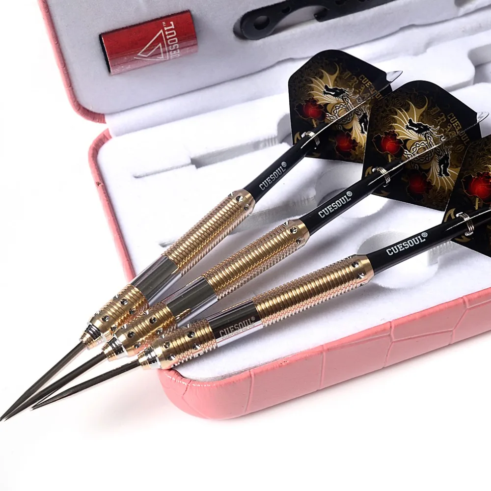 CUESOUL 21g/23g/25g Deluxe Brass Steel Tip Pack Dragon Series Darts with Flights and Shafts cuesoul dragon deluxe 16 gram soft tip darts set high quality