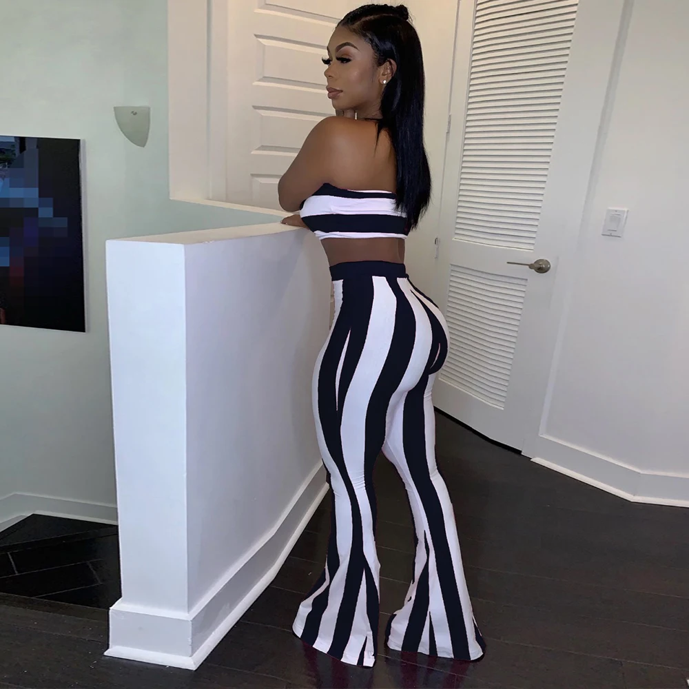 Crop Top and Wide Leg Bandage Two Piece 