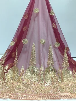 

cheaper african french tulle net lace with sequins embroidered african lace fabric 5yards nigerian lace fabric for dress FCL1883