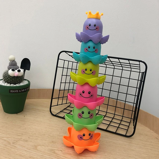 1Pcs Kids Ocean Life octopus Stacking Cups Bath Toy Children Play Educational Cute Cartoon Bathroom Kids Beach Bath Toys 4