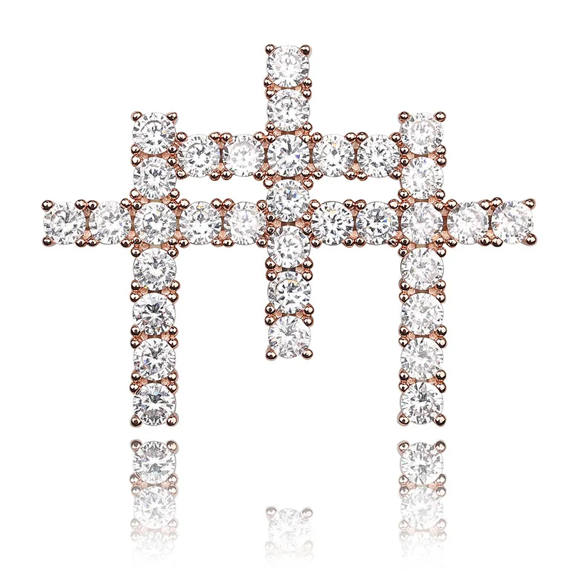 Rose gold TOPGRILLZ AAA кубический циркон Сияющие Твердые сзади Ганна крест кулон ожерелье с теннисная цепочка хип хоп ювелирные изделия для мужчин подарок - Окраска металла: Rose gold