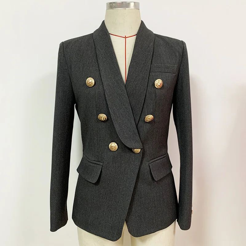 

2021 Star Ladies Women Jackets Fashion Lion Metal Button Double-Breasted Shawl Collar Suit Long Sleeve Tops Clothes Coats