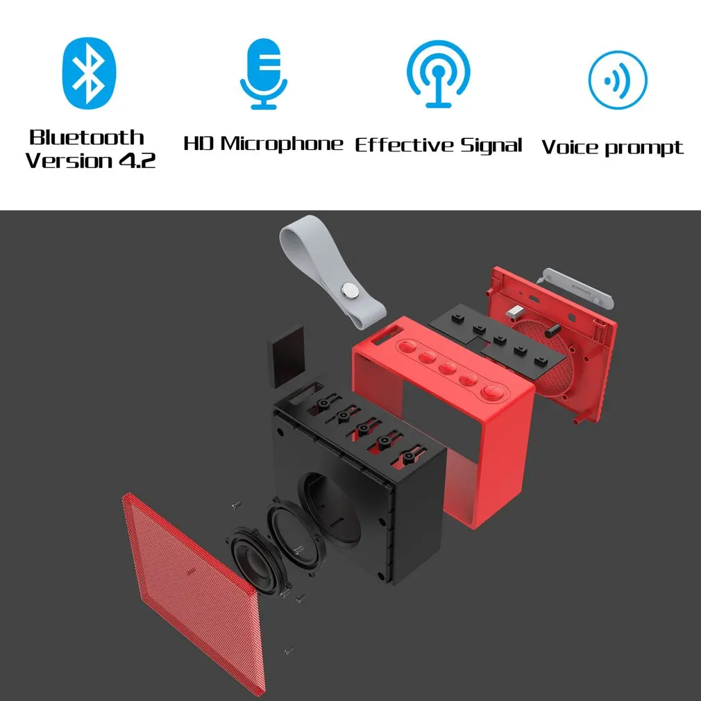 Открытый Портативный Hifi беспроводной Bluetooth V4.2 динамик с усиленным басом Водонепроницаемый IPX6 с 5 Вт аудио драйвер