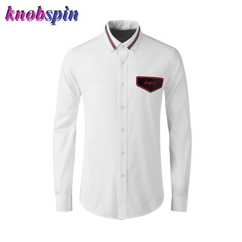 Белый Большие размеры, M-4XL, мужская рубашка, длинный рукав, тонкая, Chemise homme, брендовая, качественная, чистый хлопок, рубашки для мужчин, повседневная, деловая, мужская рубашка - Цвет: Белый