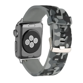 

Camouflage Gray Replacement Apple Watch Strap 38/42MM Premium Silicone Watches Band Large Pin Buckle Waterproof Wristwatch
