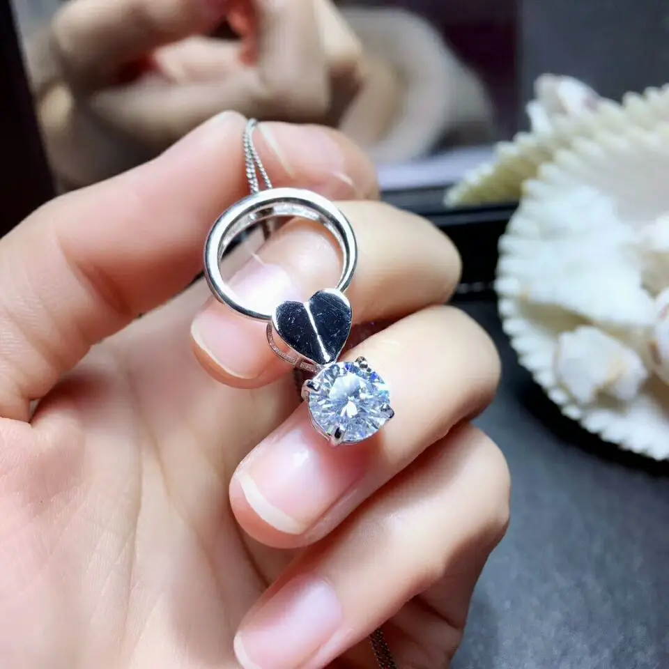 MeiBaPJ 2 карата Moissanite алмаз Классический Любовь Сердце Мульти-pur кулон ожерелье для женщин Настоящее серебро 925-й пробы ювелирные изделия