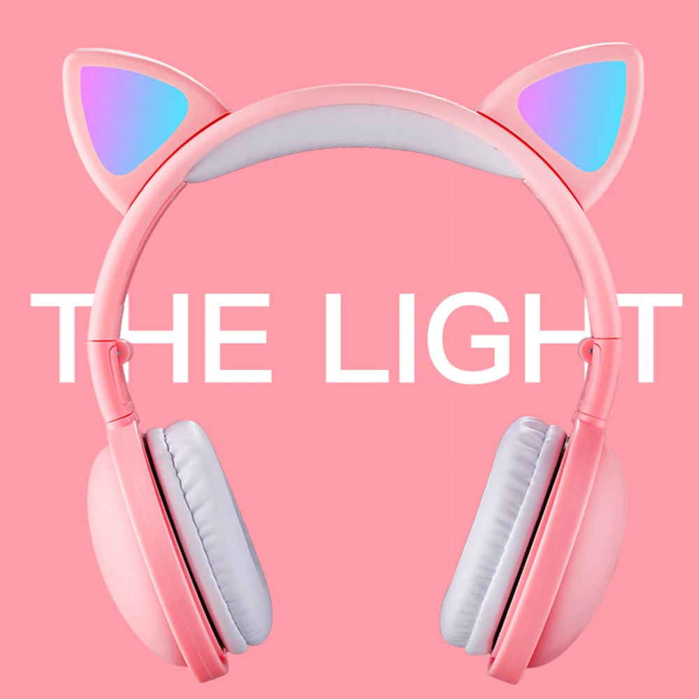 Cute LED Light Cat Ear Wireless Headphones Kids Girl Bluetooth 5 0 Music Stereo Headset Noise Cancelling Earphones With Mic Gift