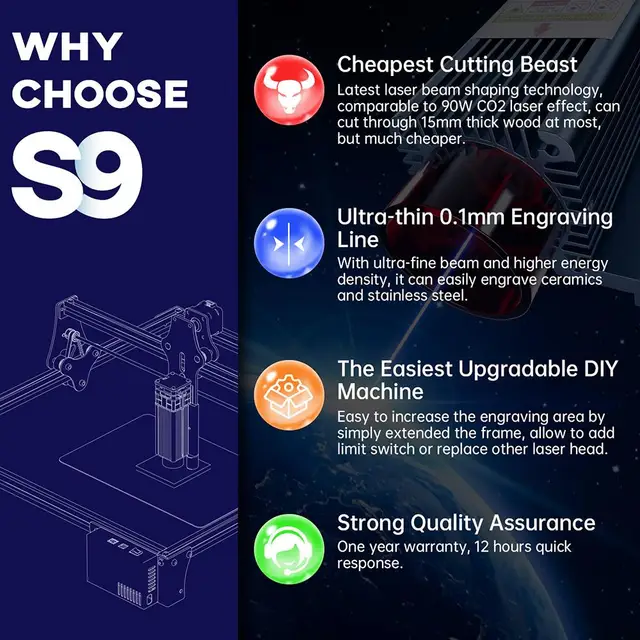 SCULPFUN S9 Macchina Per Incisione Laser 90W - Area Lavoro 410x420mm - Per Legno, Metallo, Acrilico - Foto 3