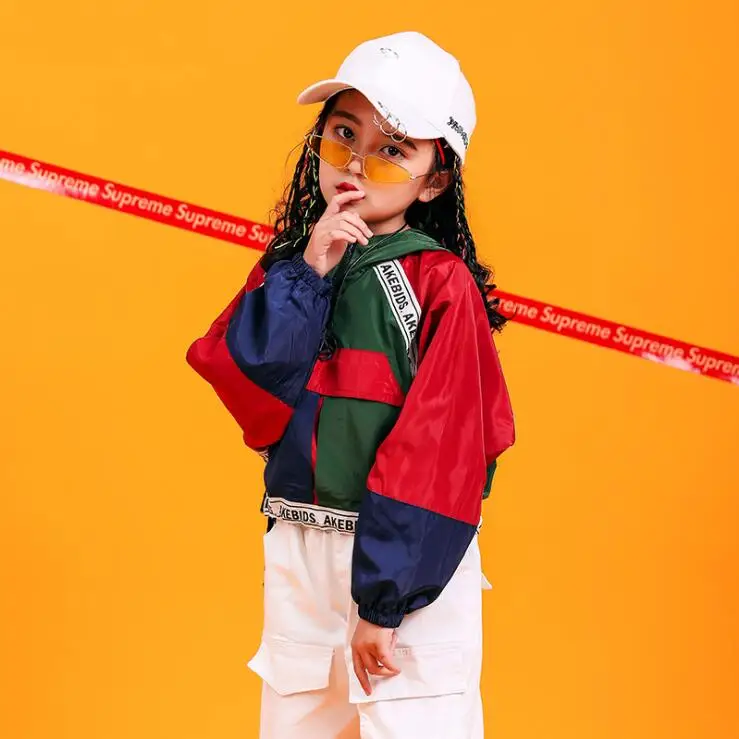 Girls Tops Детская крутая одежда в стиле хип-хоп куртка цвета, пальто Топ, повседневные штаны для бега для девочек и мальчиков, Джазовый танцевальный бальный костюм, одежда - Цвет: Girls Tops