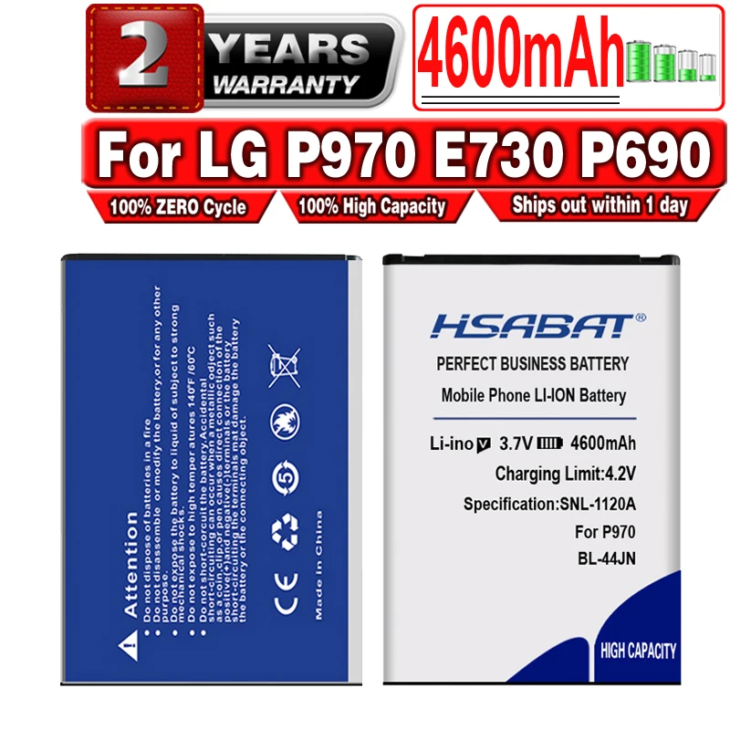 Аккумулятор HSABAT на 4600 мАч для LG P970 аккумулятор E730 P690 P693 E510 C660 p698 c660 ms840 L5 E610 BL 44JN |