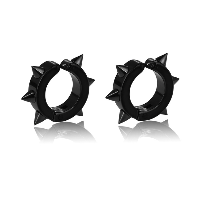 Punk Titanium Steel Ear Clip Ear Stud Earrings For Men Women Black Pierced/No Pierced Fake Ear Circle New Pop Jewelry