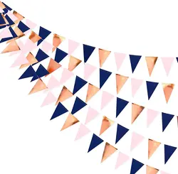 Rose Gold Triangle Garland for Celebrations and Decor (Blue Pink Rose Gold)