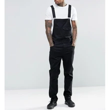 

Casual Trousers Autumn Loose Pockets Stitching Denim Jumpsuits Men's Strap Button Straight-Leg Pants Cargo Pants Men Jeans