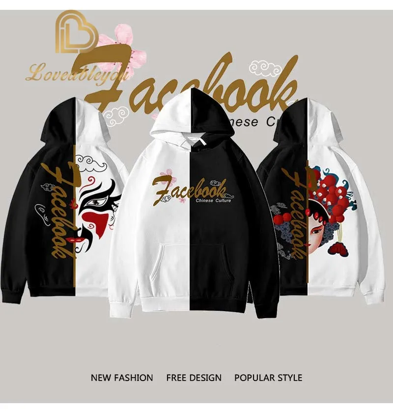 

The Traditional Art of China Print Fleece Hoodie Sweatshirt Facial Design of Beijing Opera Pullovers Top Pattern of The Make-up