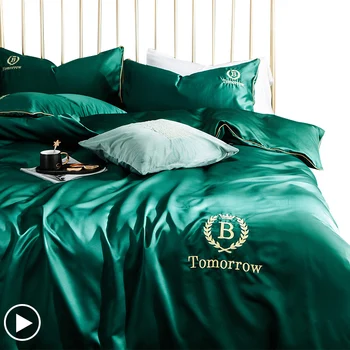 

Luxury Bedding Set 4pcs Silk Pure Satin Bed Sheet Duvet Cover Sets King Queen Size Quilt Cover Pillowcase Brief Bedclothes Linen