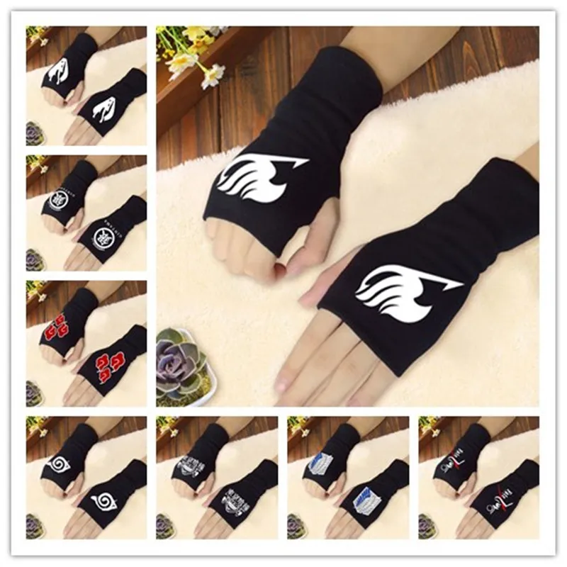 Аниме перчатки без пальцев Наруто Сказочный хвост Токийский Гуль атака на Титанов Fate Zero Gintama Hatsune Miku вязаные наручные перчатки