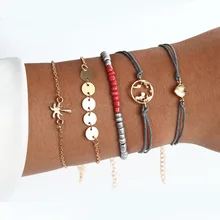 И Модный ручной орнамент, индивидуальный сплав, кокос, круглый кусочек, любовь, плетеная веревка, Круглый браслет из бисера, набор из пяти предметов