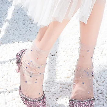 

Fashion Star Moon Tulle Socks Women Transparent Thin Long Socks Female Dress Lace Funny Socks Dress Sock Streetwear calcetines