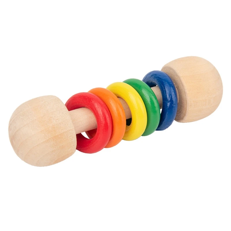 

1PC Baby Teether Toys Wooden Rattle Wood Teething Rodent Ring Chew Play Gym Montessori Stroller Toy