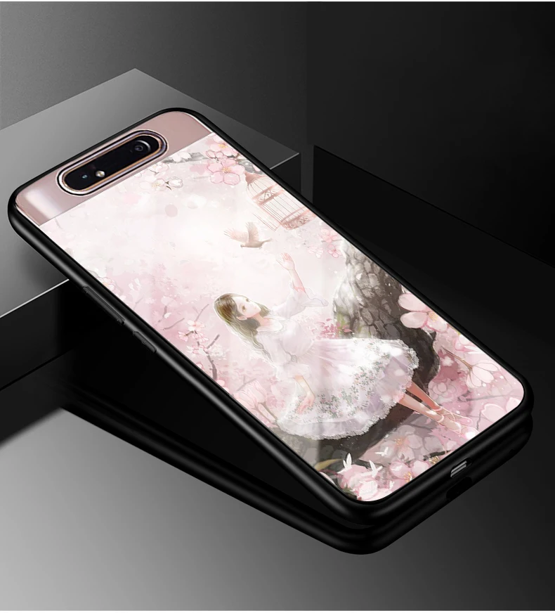 Чехол для samsung Galaxy A80, чехол из закаленного стекла с изображением животных и цветов, стеклянный чехол для samsung A80 A 80, силиконовый бампер