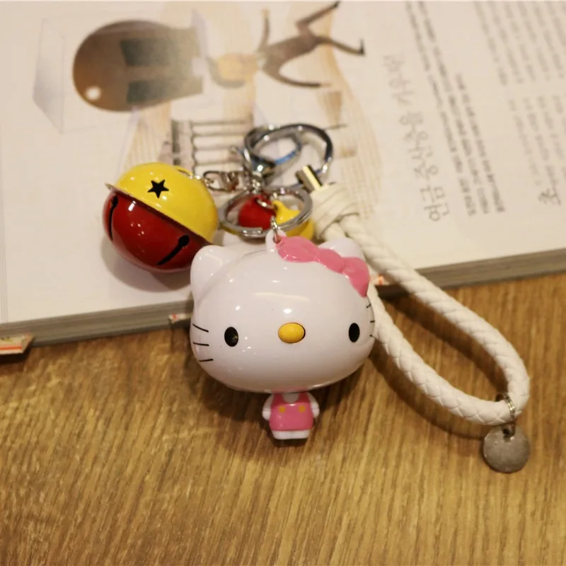 Cartoon Cute Small Balls Jingle Cats Doraemon Leather Measuring Tape Keychain Bell Keychain Pendant Purse Accessories